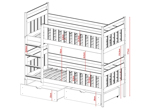 MONIKA 90x180 white bunk bed Lano Furniture