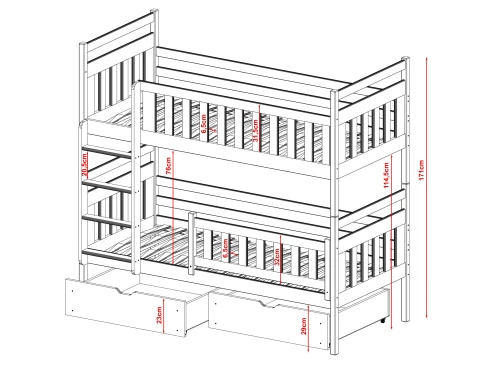 MONIKA 90x180 white bunk bed Lano Furniture