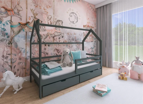 LILA 90x180 grafitová dětská postel domeček Lano Nábytek