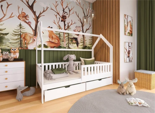 NATAN 90x190 white single children's house bed Lano Furniture