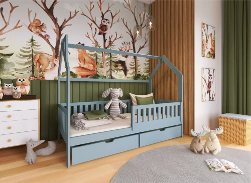 NATAN 90x200 popelavá dětská postel domeček Lano Nábytek