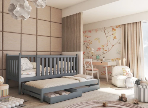KAJA 90x190 grey double trundle bed Lano Furniture