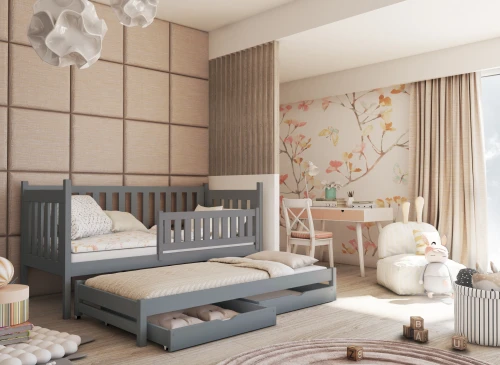 KAJA 80x160 grey double trundle bed Lano Furniture