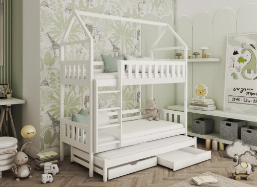 IGA 90x200 bílá patrová postel domečková Lano Nábytek
