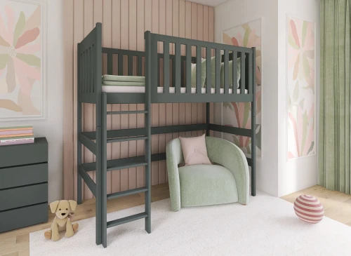 LAURA 90x200 grafitová vyvýšená jednolůžková dětská postel Lano Nábytek