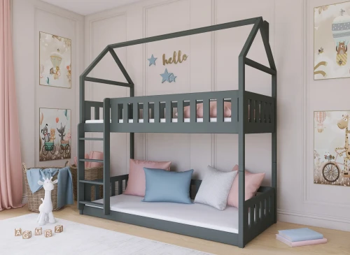 POLA 90x200 grafitová patrová postel Lano Nábytek