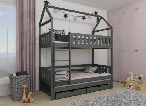IGA 80x190 graphite house bunk bed Lano Furniture
