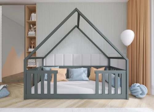 BEE 80x190 grafitová montessori podlahová dětská domečková postel Lano Nábytek