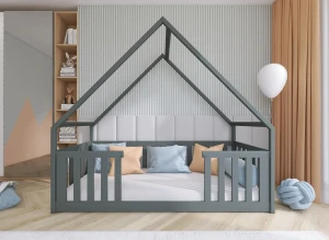 BEE 90x190 grafitová montessori podlahová dětská domečková postel Lano Nábytek
