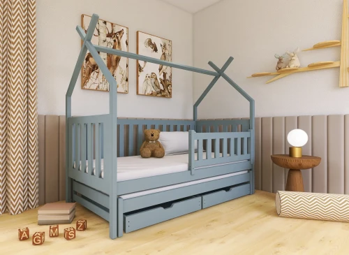 TYTUS 90x200 popelavá dětská výsuvná postel teepee Lano Nábytek
