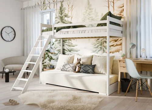 SOFINO 90x200/140x200 růžové lůžko na patrové posteli s rozkládací pohovkou béžová látka poso 38 Lano Nábytek