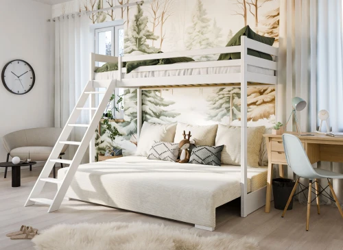 SOFINO 90x200/140x200 bílé lůžko na patrové posteli s rozkládací pohovkou béžová látka poso 38 Lano Nábytek