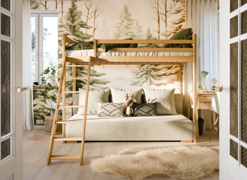 SOFINO 90x200/140x200 borovicové lůžko na patrové posteli s rozkládací pohovkou béžová látka poso 38 Lano Nábytek