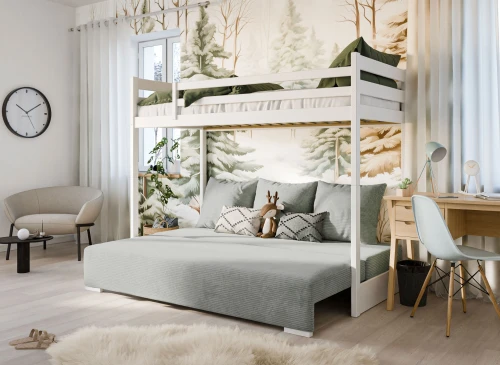 SOFINO 90x200/140x200 modré lůžko na patrové posteli s rozkládací pohovkou šedá látka zoom 15 sage Lano Nábytek