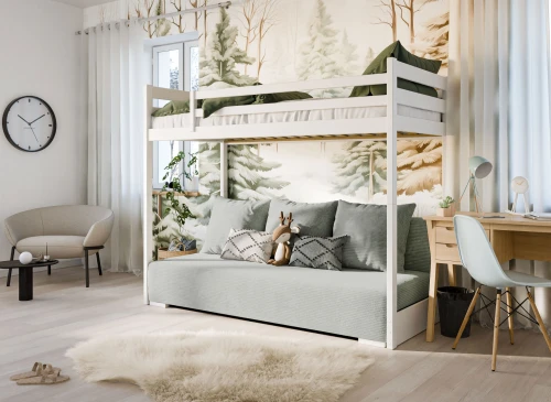 SOFINO 90x200/140x200 růžové lůžko na patrové posteli s rozkládací pohovkou šedá látka zoom 15 sage Lano Nábytek