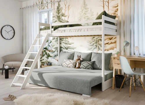 SOFINO 90x200/140x200 růžové lůžko na patrové posteli s rozkládací pohovkou šedá látka zoom 15 sage Lano Nábytek