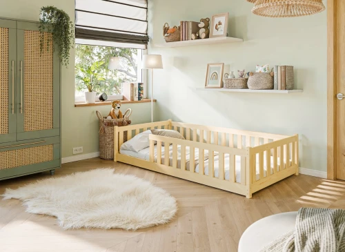 BELLA 90x200 unpainted wood Montessori floor children's bed Lano Furniture