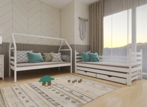 DALIA 80x180 modrá patrová postel domečková Lano Nábytek