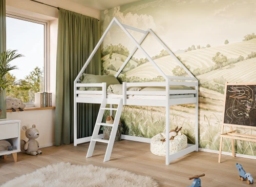 MOON 80x180 white children's house loft bed Lano Furniture