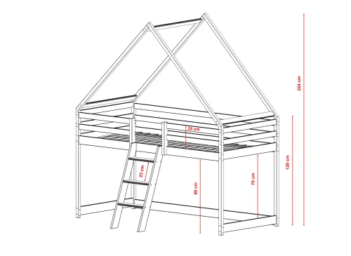 MOON 80x180 unvarnished wood children's house loft bed Lano Furniture