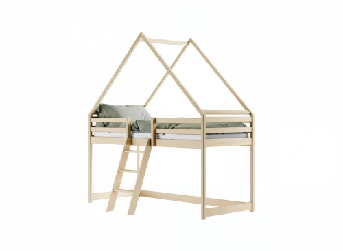 MOON 90x200 unvarnished wood children's house loft bed Lano Furniture