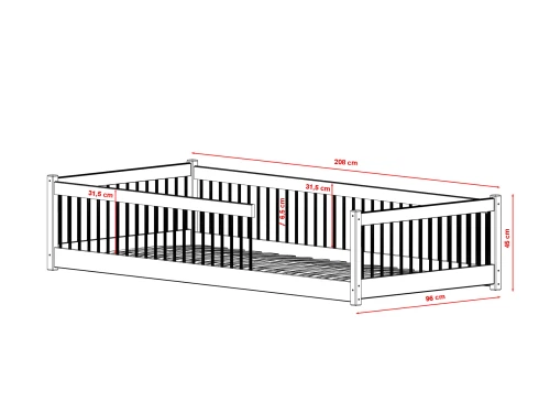 PEDRO 80x180 grey wood Montessori floor bed for children Lano Furniture