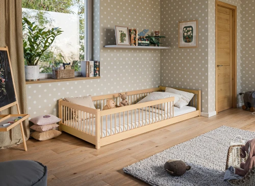 PEDRO 80x180 unvarnished wood Montessori floor bed for children Lano Furniture