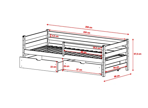 LEON 90x200 bílá jednolůžková dětská postel Lano Nábytek