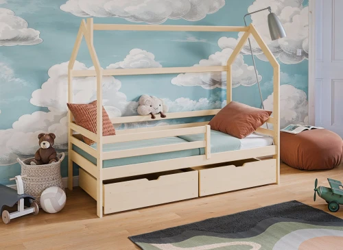 LILA 90x190 pine single children's house bed Lano Furniture