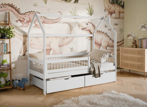 OSKAR 90x200 white single children's house bed Lano Furniture