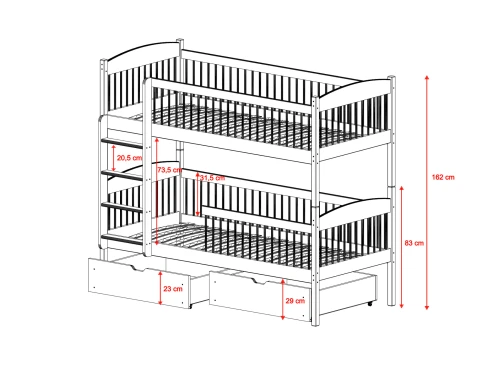 LUNA 80x180 grafitová patrová postel Lano Nábytek