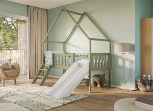 ANGEL 80x180 olivová dětská postel domeček se skluzavkou Lano Nábytek
