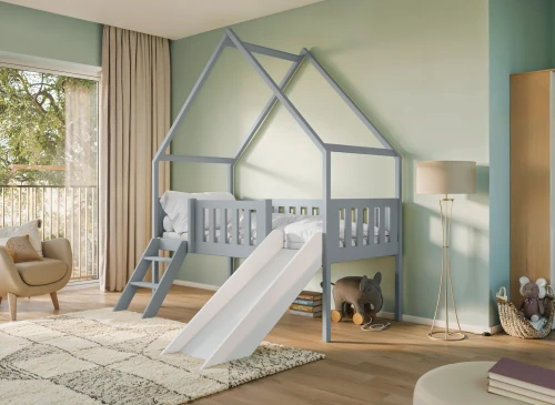 ANGEL 80x180 grey green children's house bed with slide Lano Furniture