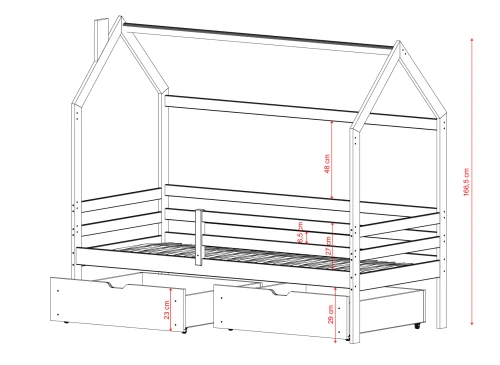 LILA 80x170 popelavá dětská postel domeček Lano Nábytek
