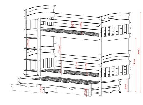 ALAN 90x190 borovice patrová postel Lano Nábytek