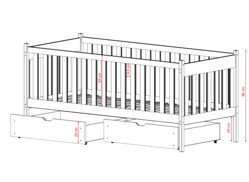 ALICJA 90x200 bílá jednolůžková dětská postel Lano Nábytek