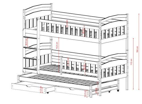 BLANKA 90x200 grafitová patrová postel Lano Nábytek