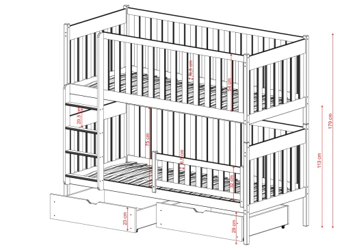 DAWID 80x180 modrá patrová postel Lano Nábytek