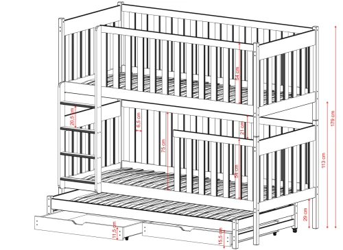 EMILKA 90x180 modrá patrová postel Lano Nábytek