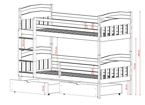 GABI 80x180 růžová patrová postel Lano Nábytek