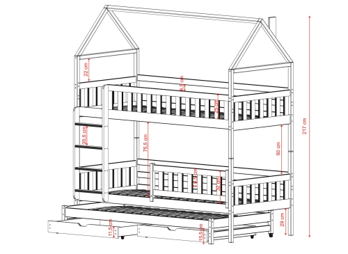 IGA 90x180 borovice patrová postel domečková Lano Nábytek