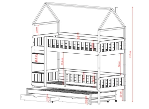 IGA 90x200 modrá patrová postel domečková Lano Nábytek