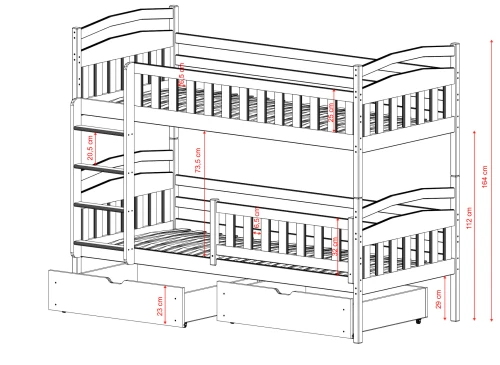 IGNAŚ 80x200 borovice patrová postel Lano Nábytek