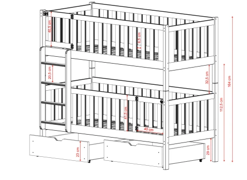 KSAWERY 80x180 borovice patrová postel Lano Nábytek