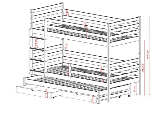 LUK 90x190 graphite bunk bed Lano Furniture