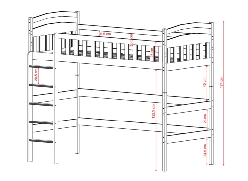 MIA 80x190 bílá vyvýšená jednolůžková dětská postel Lano Nábytek