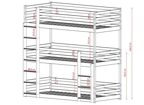 TED 80x180 borovice patrová postel Lano Nábytek
