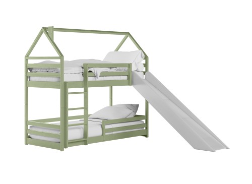 PLAY 90x190 olive green bunk bed with slide Lano Furniture