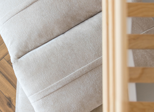 SAVIO 90x200/140x200 popelavá postel na vyvýšené konstrukci s rozkládací pohovkou béžová látka perfect harmony 02 Lano Nábytek