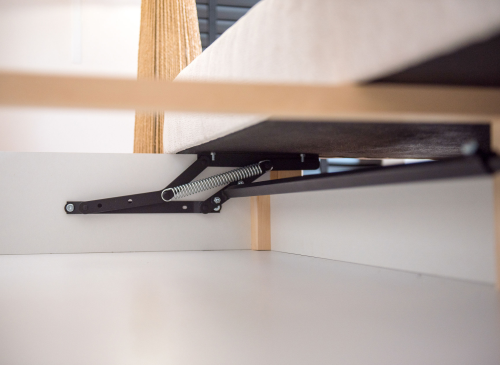 SAVIO 90x200/140x200 grafitová postel na vyvýšené konstrukci s rozkládací pohovkou béžová látka perfect harmony 02 Lano Nábytek